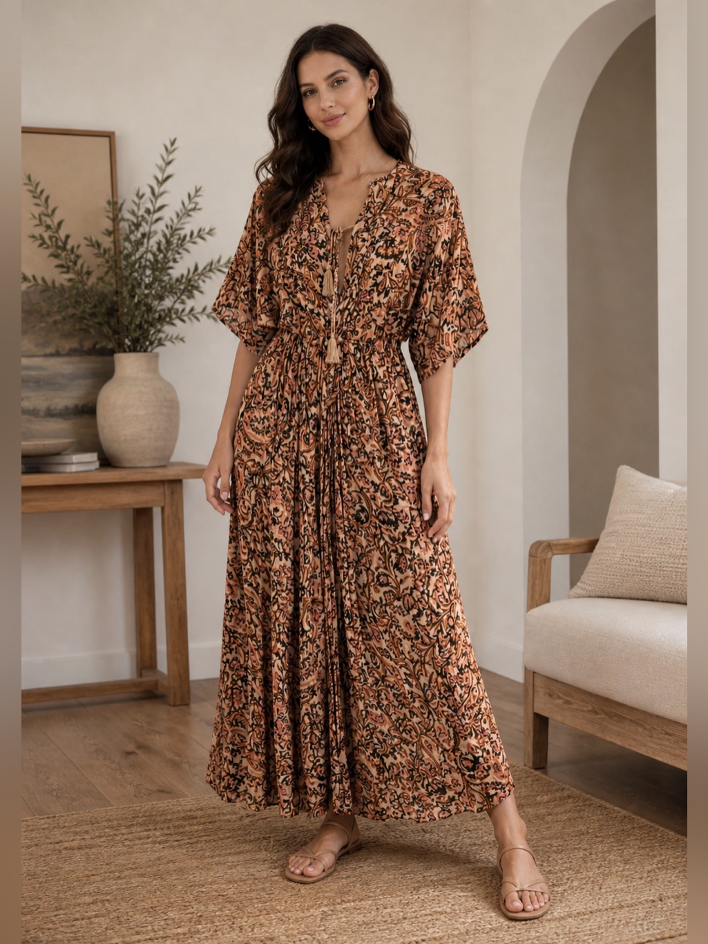 Vici Floral Paisley Vibrant Colors Kimono Dress Beach Coverup Resortwear